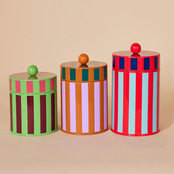 Striped Kitchen Small 5.25"H Metal Storage Canister