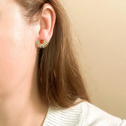 Carnelian Beam Stud Earrings