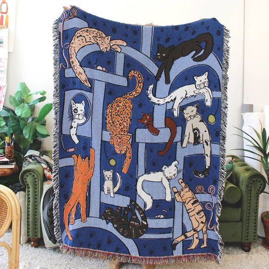 Cat Tower Tapestry 50" x 68" Woven Throw Blanket