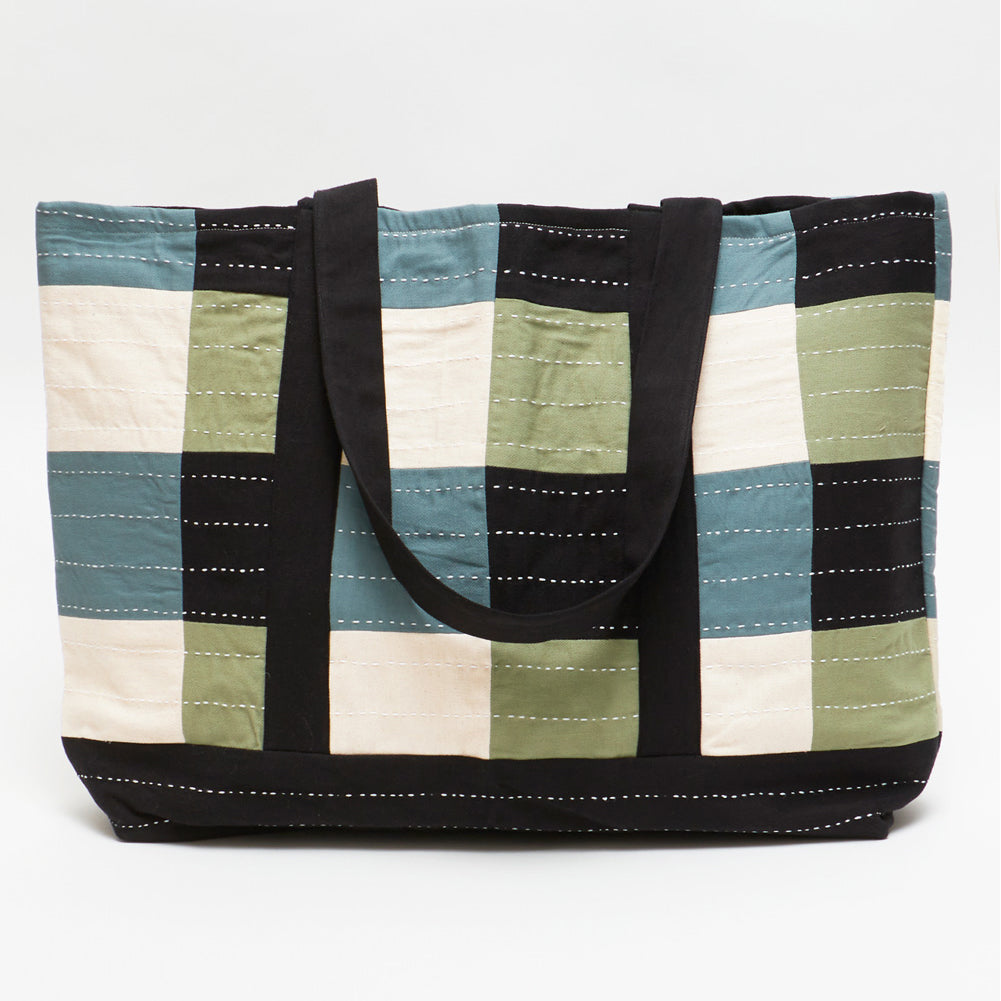 Checkered Stitched Tote Bag