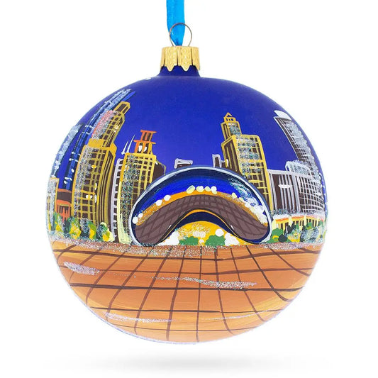 Chicago Night Reflections Glass Ball Ornament