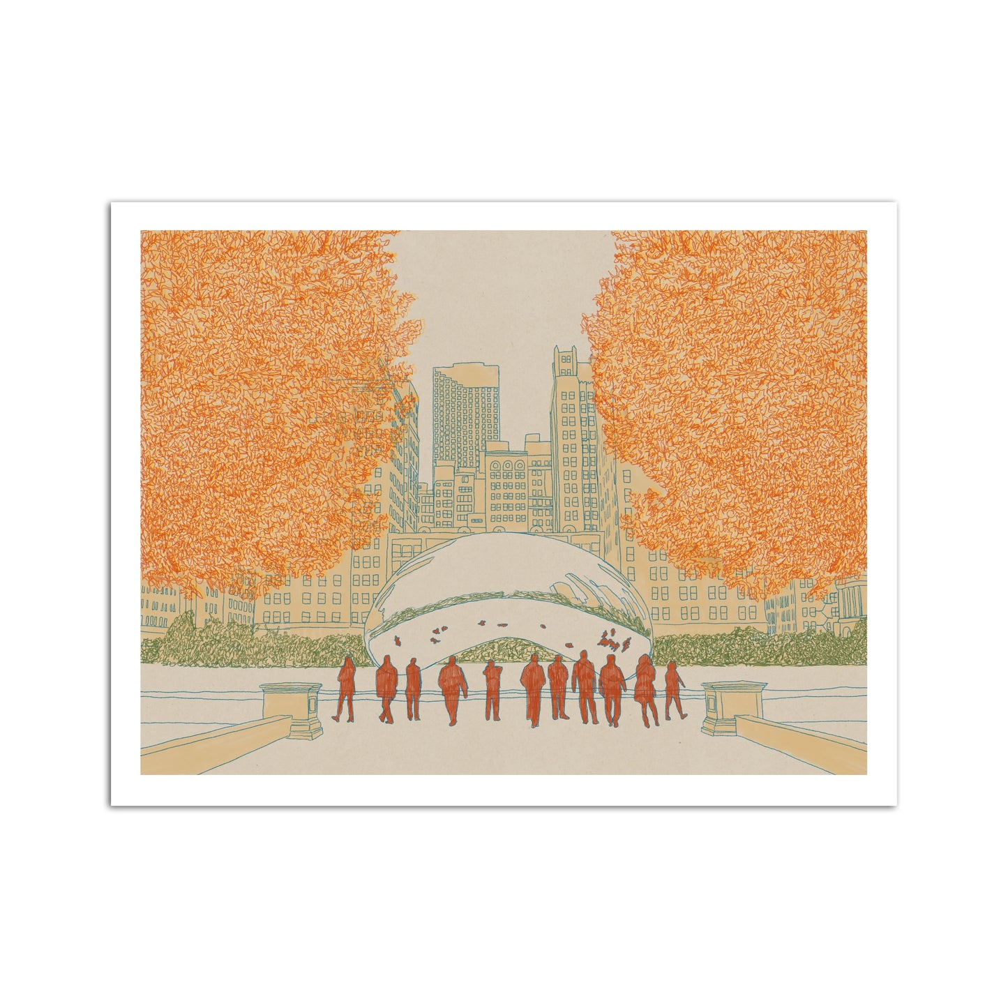 Chicago Bean Line Art 8.5" x 11" Illustrated Print