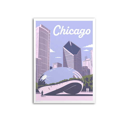 Chicago Bean (Cloud Gate) with Skyline Rectangular Magnet