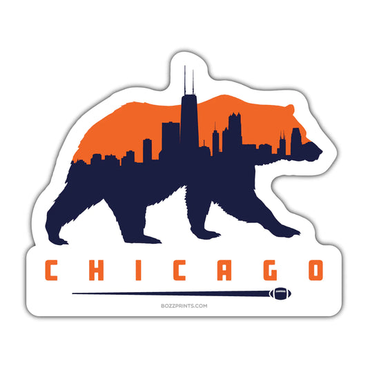 Chicago Football Bear with Skyline Die Cut Sticker