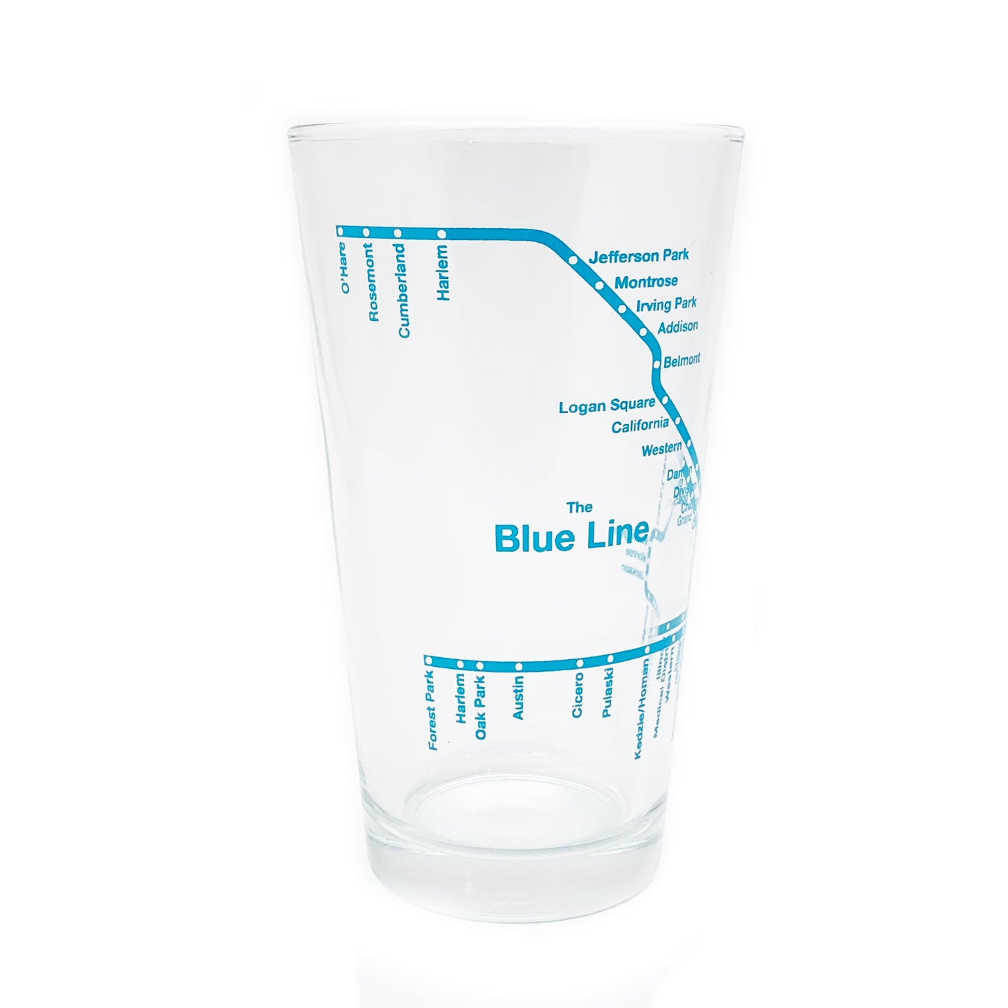 Blue Line Chicago El Train 16 Oz Pint Glass