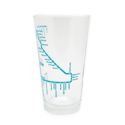 Blue Line Chicago El Train 16 Oz Pint Glass