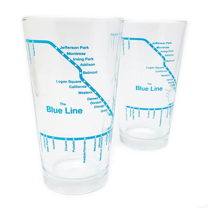 Blue Line Chicago El Train 16 Oz Pint Glass