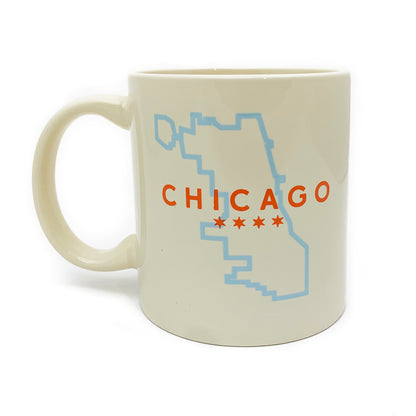 Chicago Boundary Outline with Stars 11 Oz Beige Mug