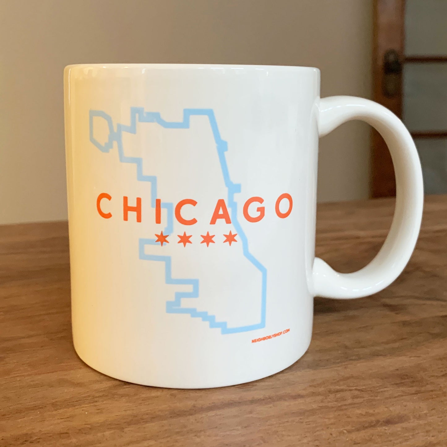 Chicago Boundary Outline with Stars 11 Oz Beige Mug