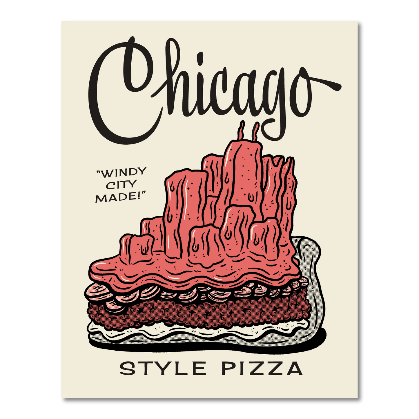 Chicago Style Deep Dish Pizza 11" x 14" Screenprint