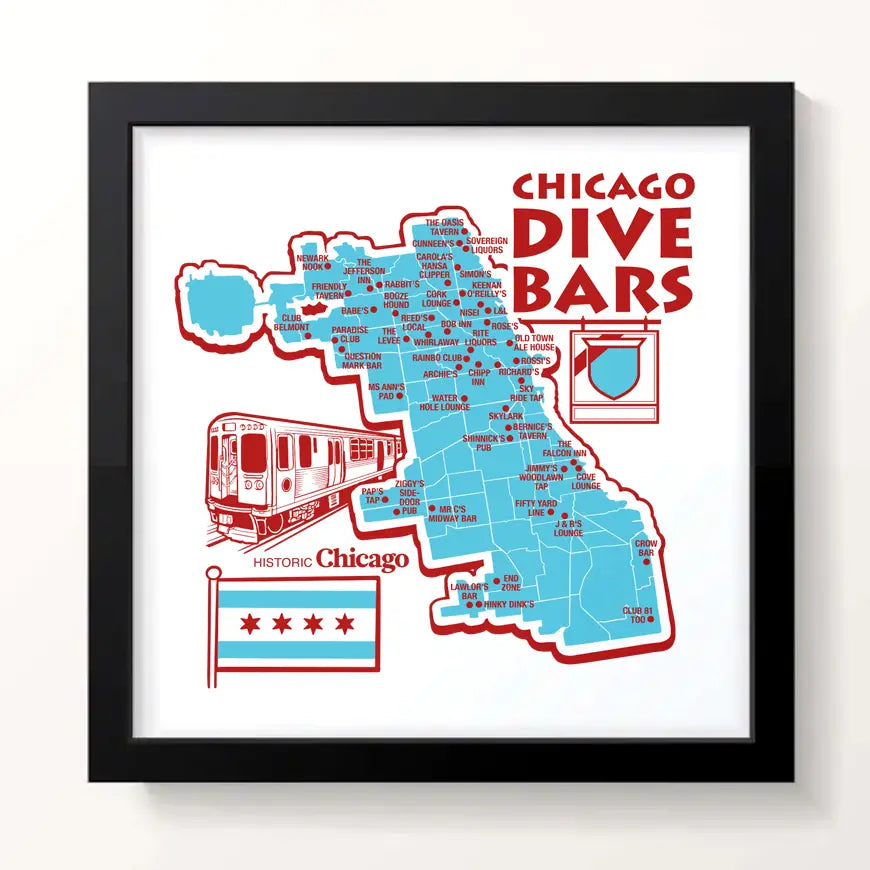 Chicago Dive Bars Map 9" x 9" Print