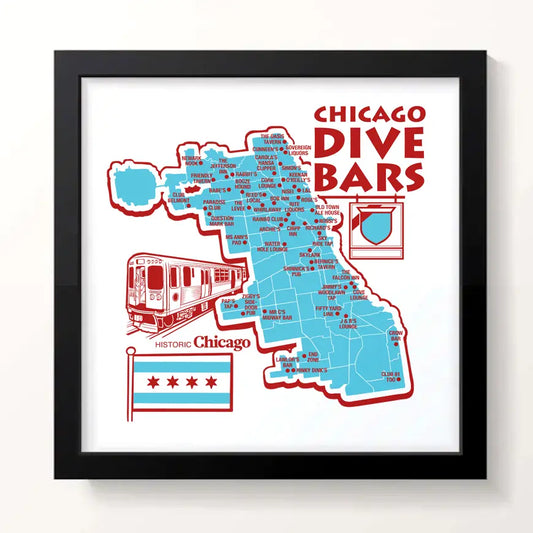 Chicago Dive Bars Map 9" x 9" Print