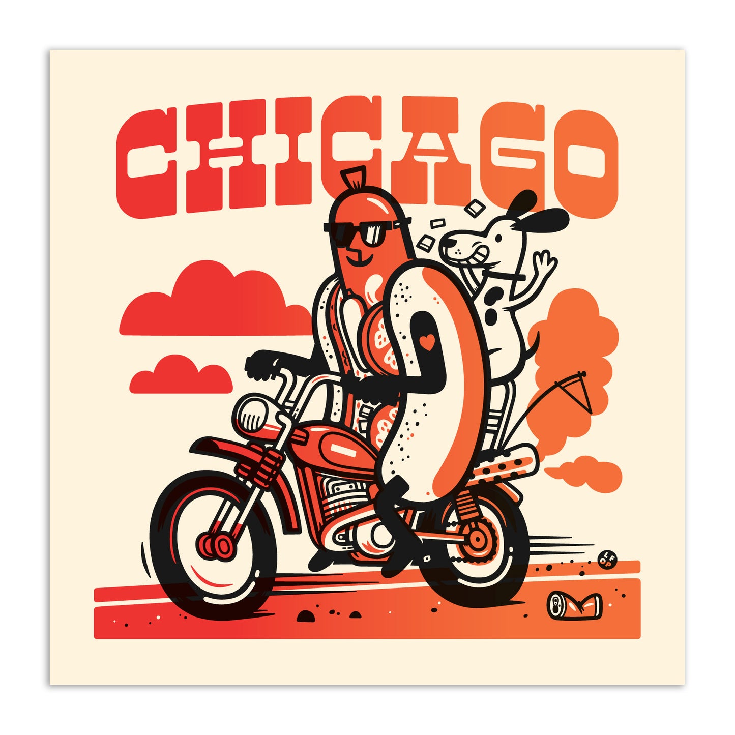 Travelin' Chicago Hot Dog 18" x 18" Screen Print