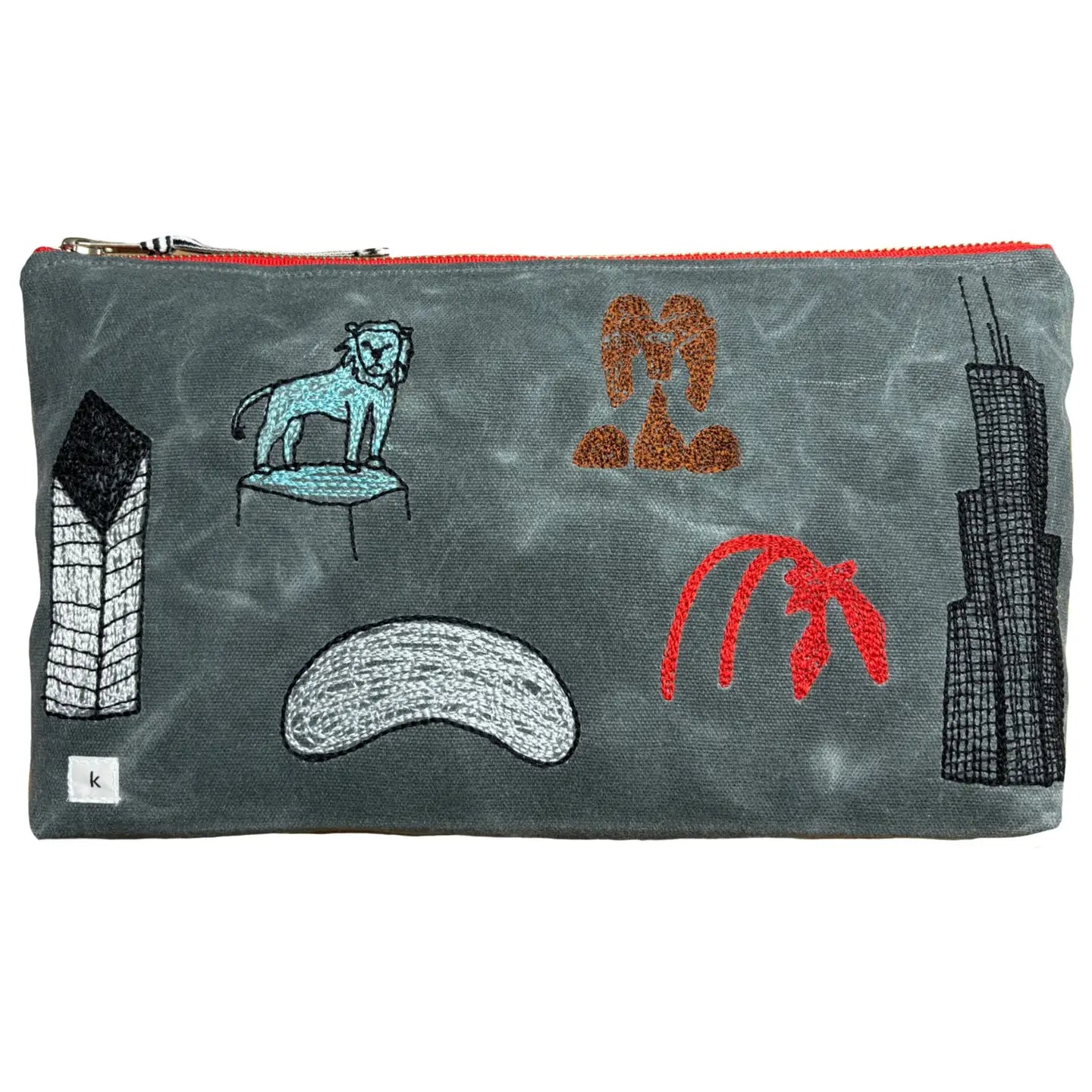 Embroidered Chicago Icons 12" Canvas Zipper Pouch