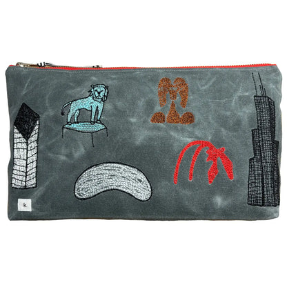 Embroidered Chicago Icons 12" Canvas Zipper Pouch