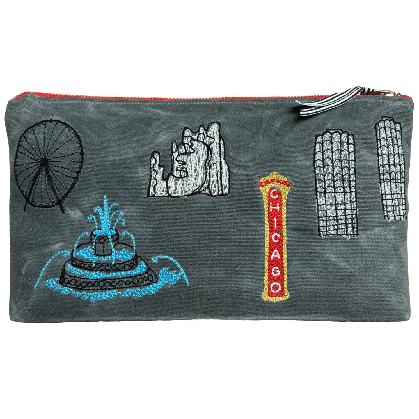 Embroidered Chicago Icons 12" Canvas Zipper Pouch