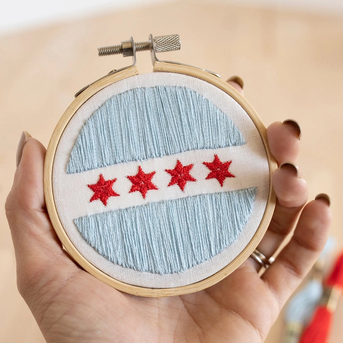 Chicago Flag Ornament or Mini Wall Hanging Embroidery Kit