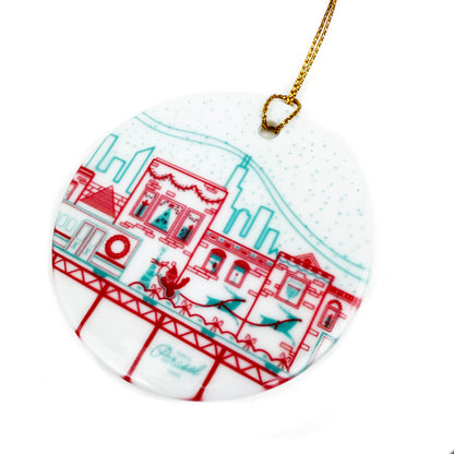 Chicago Holiday El Train Round Ceramic Ornament