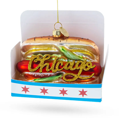 Classic Chicago Style Hot Dog Glass Ornament