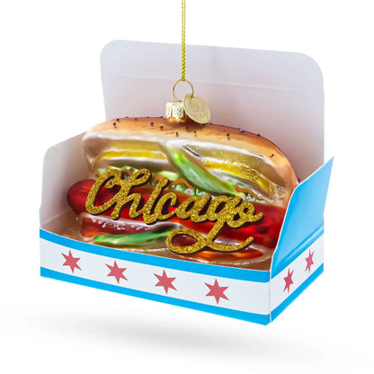 Classic Chicago Style Hot Dog Glass Ornament