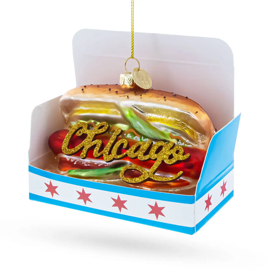 Classic Chicago Style Hot Dog Glass Ornament