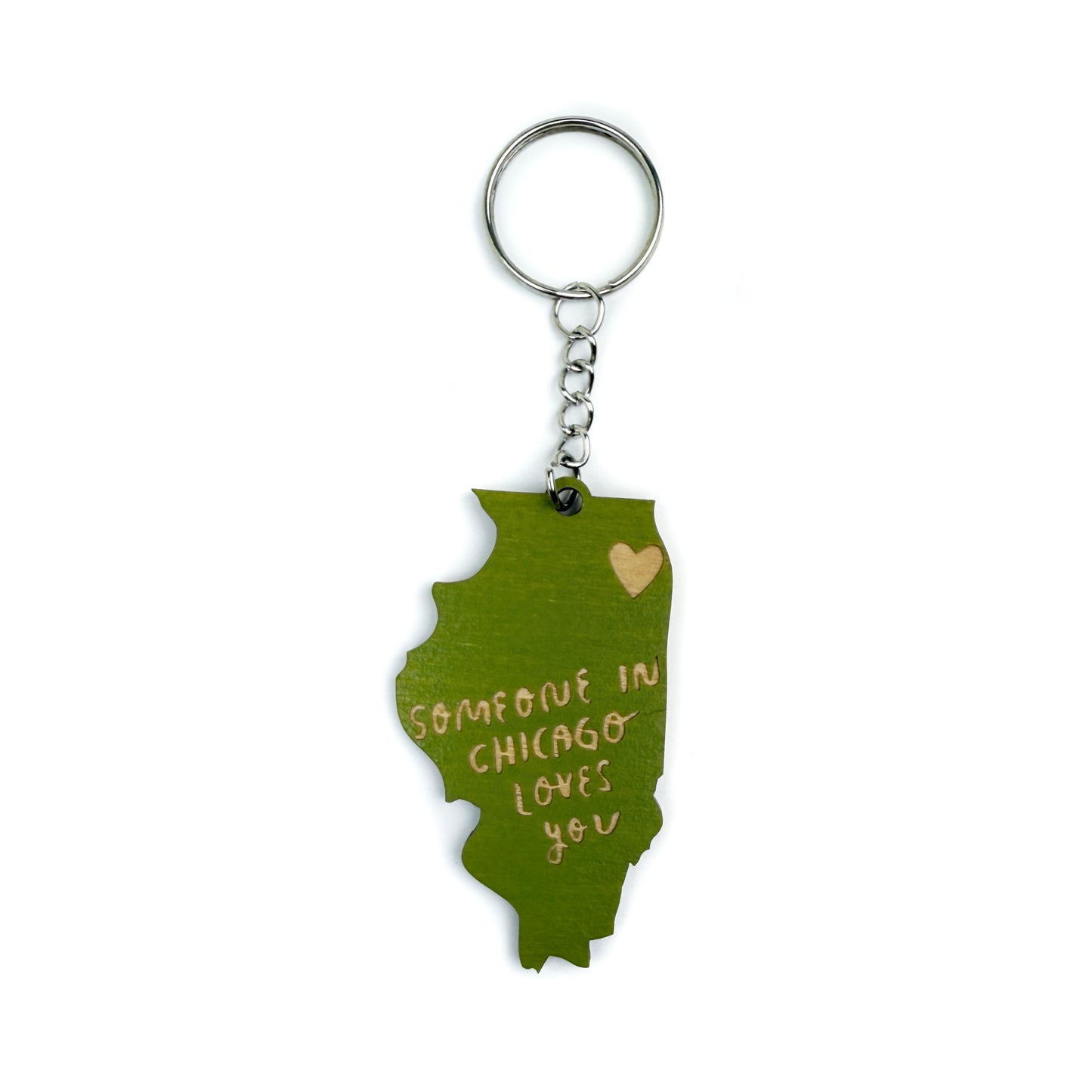 Someone in Chicago Loves You Illinois Wood Keychain