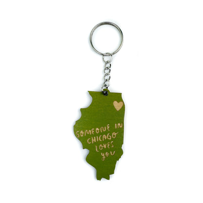 Someone in Chicago Loves You Illinois Wood Keychain