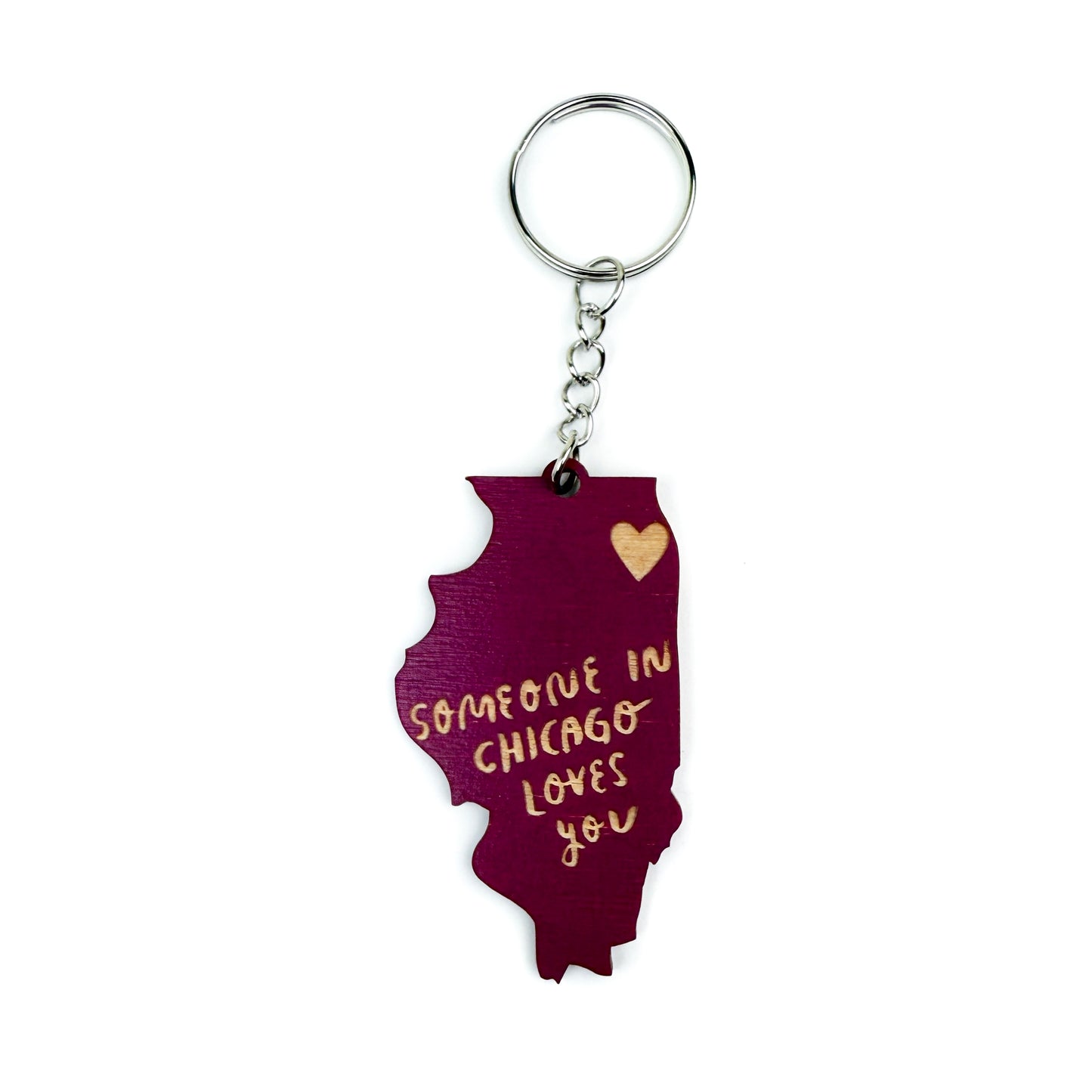 Someone in Chicago Loves You Illinois Wood Keychain