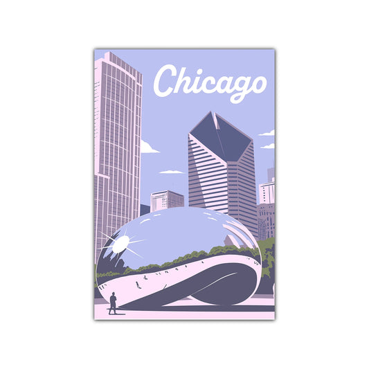 Chicago Bean (Cloud Gate) with Skyline Illustration Postcard