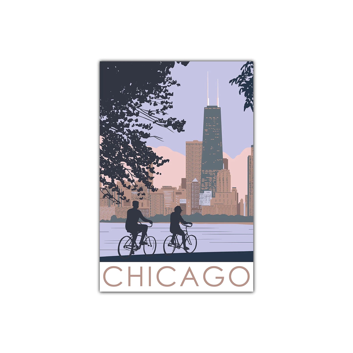 Chicago Lakefront Bike Path Illustration Postcard