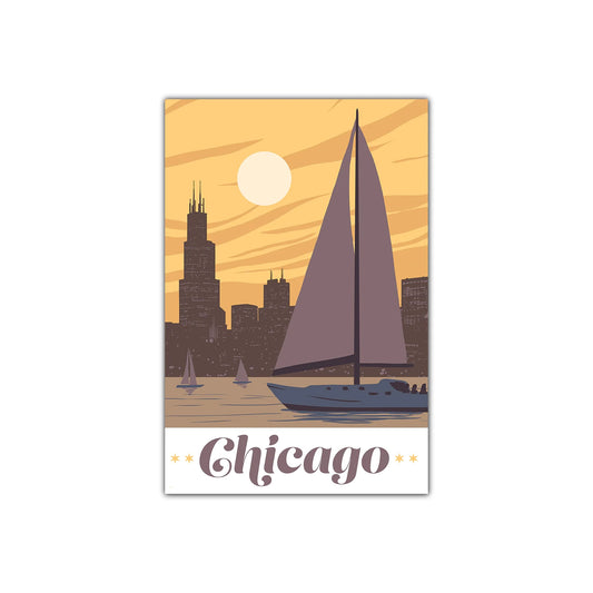 Sail Chicago Lakeshore Illustration Postcard