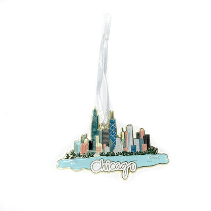 Chicago Skyline with Lakeshore Die-Struck Metal Ornament