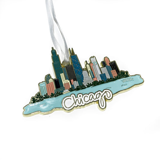 Chicago Skyline with Lakeshore Die-Struck Metal Ornament