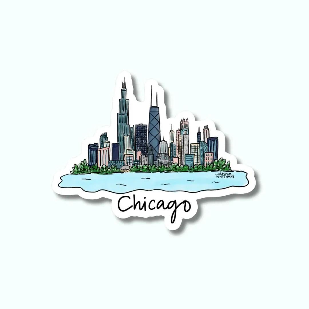 Chicago Skyline with Lakeshore Die Cut Sticker