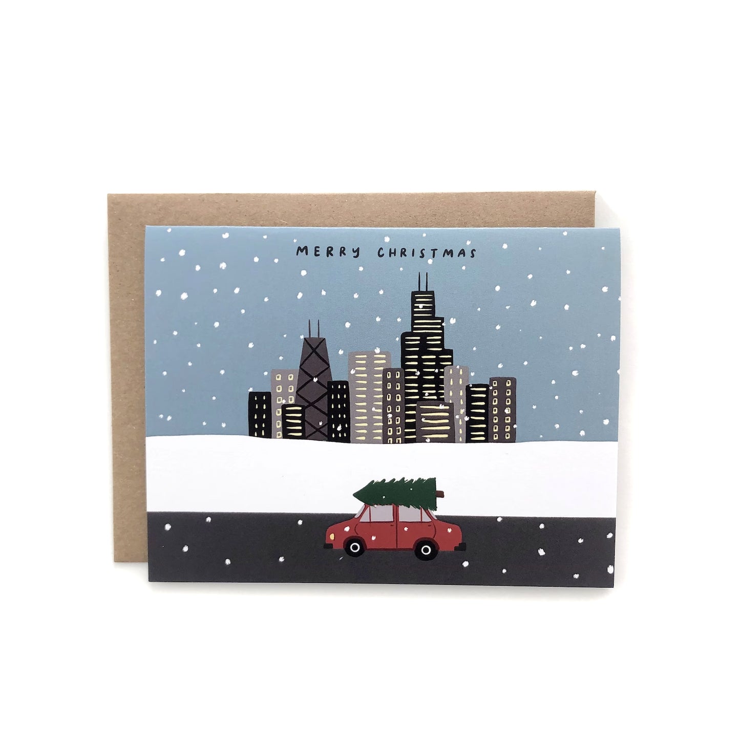 Merry Christmas Chicago Skyline Holiday Card