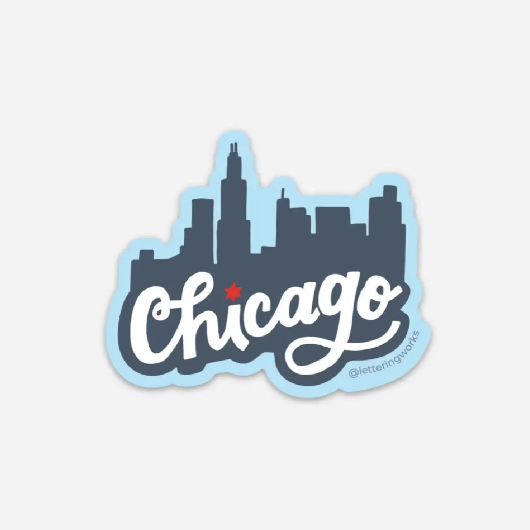 Chicago Blue Skyline with Handwritten Type Sticker