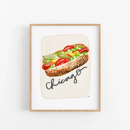 Chicago Style Hot Dog With Script Type 8" x 10" Art Print