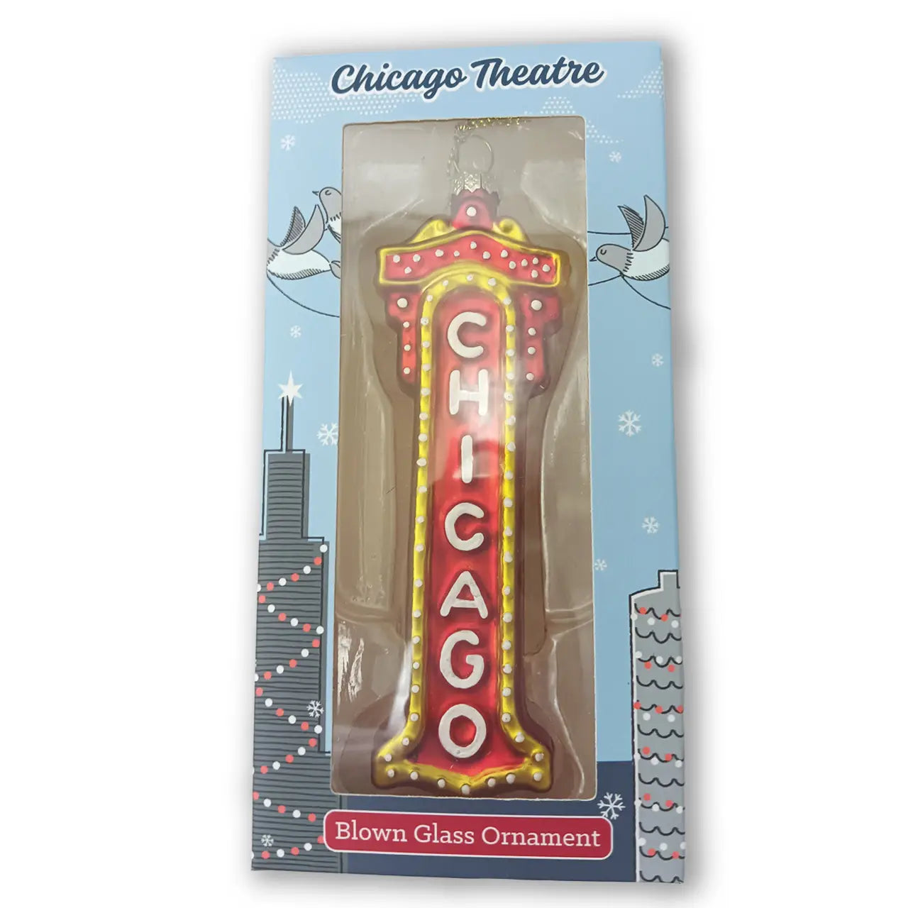 Chicago Theater Sign Blown Glass Ornament