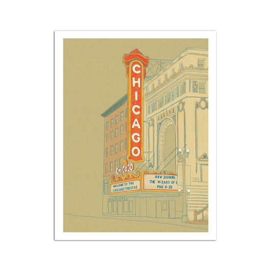 Chicago Theater Line Art 11" x 14" Illustrated Print