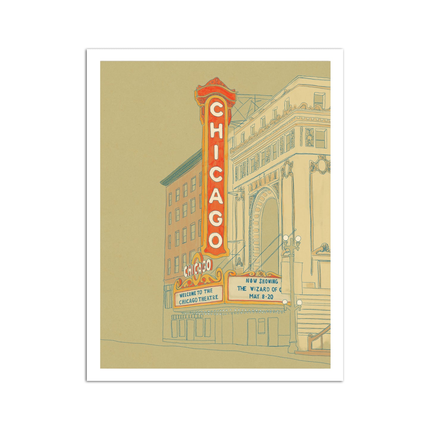 Chicago Theater Line Art 8.5" x 11" Illustrated Print