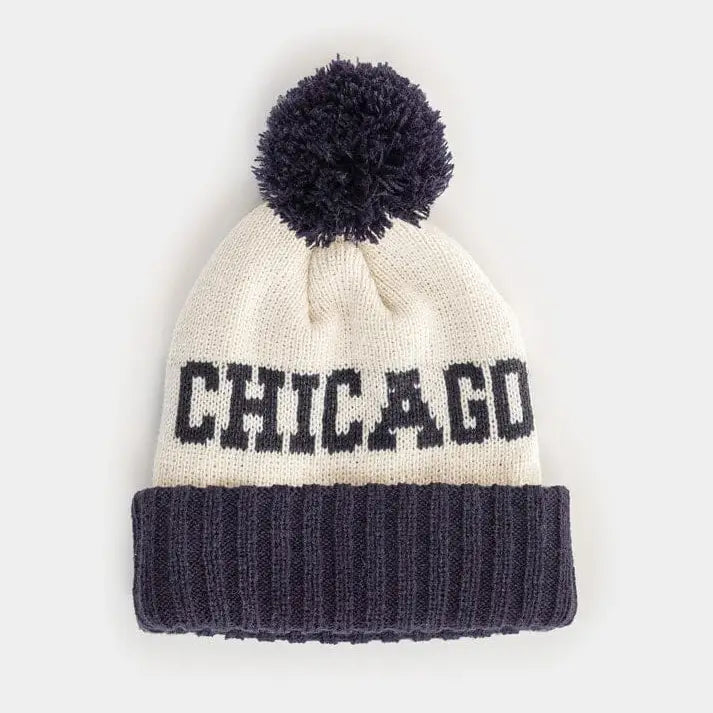 Youth Chicago Block Letter Knit Pom Beanie Hat