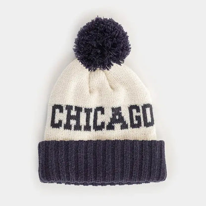 Youth Chicago Block Letter Knit Pom Beanie Hat