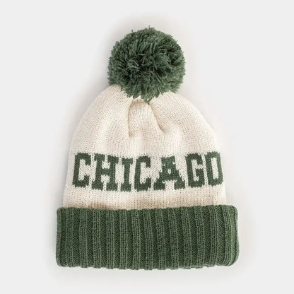 Youth Chicago Block Letter Knit Pom Beanie Hat
