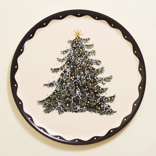 Christmas Tree 12" Round Bent Birch Serving Tray