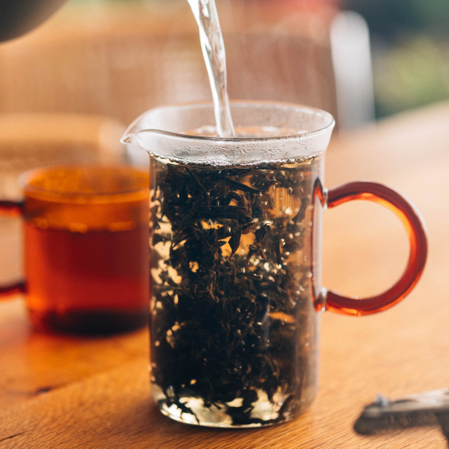 Clear Mixing Glass or Pitcher With Amber Handle