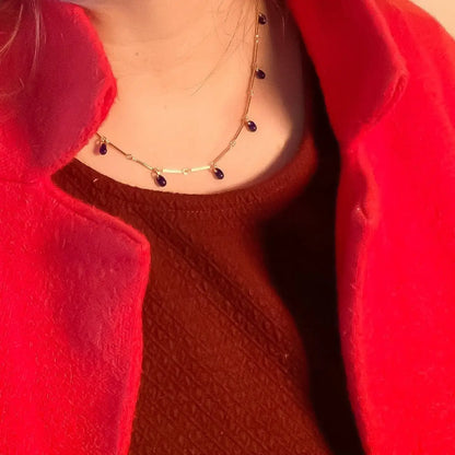 Cobalt Glass Teardrop Fringe 16" Necklace