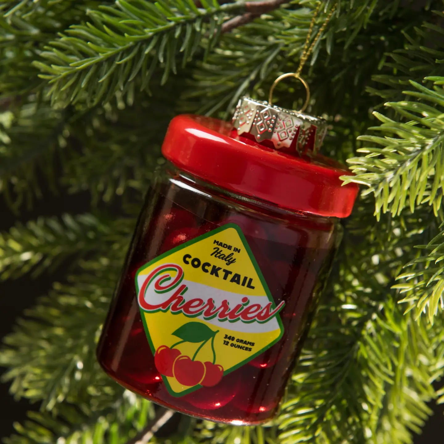 Jar of Cherries Handblown Glass Holiday Ornament