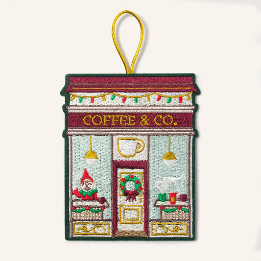 Coffee Shop Embroidered Holiday Ornament