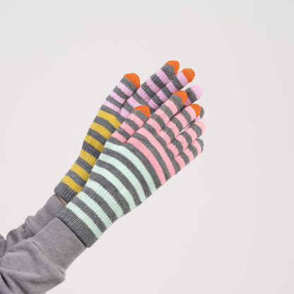 Color Stripe Knit Touchscreen Gloves
