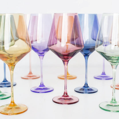 Handblown Pastel Colored Wine Glasses Set (Set of 6)